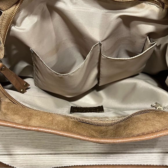 PRITZI Wheat Studded Brass Large Hobo Shoulder Bag Vegan Suede Leather - Picture 9 of 14